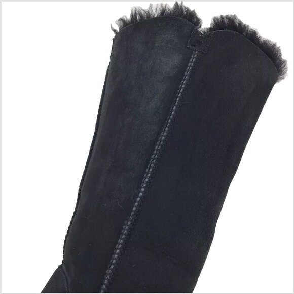 Ugg Bailey Button Tall Triplet Suede Fur Shearling Lined Boots Black Size 7 - Picture 8 of 14